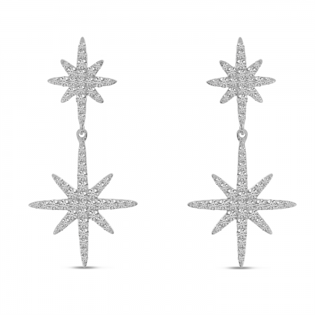 14K White Gold Diamond Double Starburst Earrings