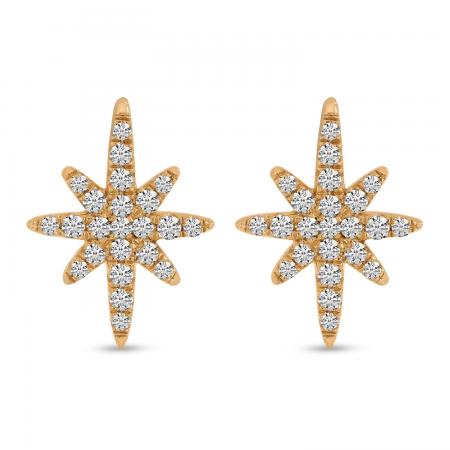 14K Yellow Gold Small Diamond Starburst Stud Earrings