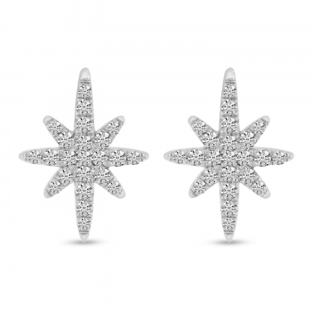 14K White Gold Small Diamond Starburst Earrings