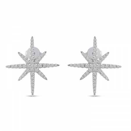 14K White Gold Diamond Starburst Earrings