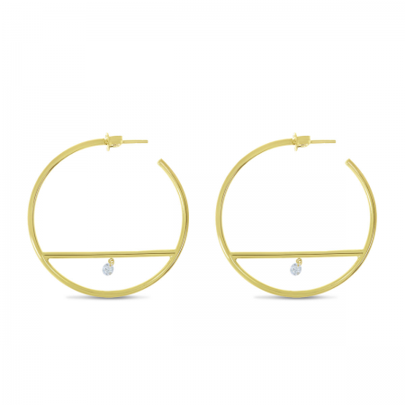 14K Yellow Gold Dashing Diamond Bar Hoop Earrings