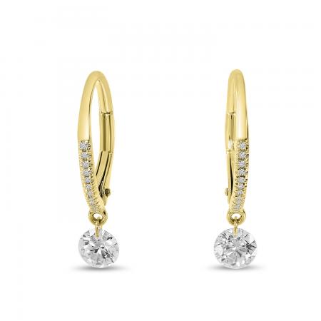 14K Yellow Gold Round .54 ct Dashing Diamond with Diamond Lever Back
