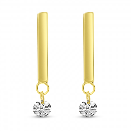 14K Yellow Gold Bar Pierced Diamond Earrings