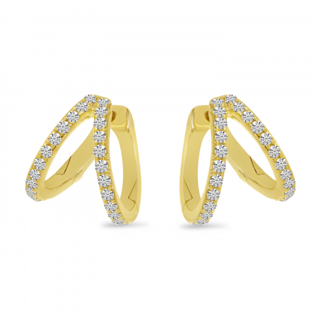 14K Yellow Gold Double Row Diamond Huggie Earrings
