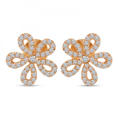 14K Rose Gold Small Diamond Floral Earrings