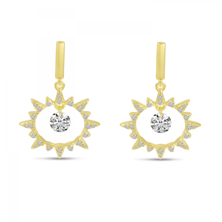 14K Yellow Gold Dashing Diamonds Sun Earrings