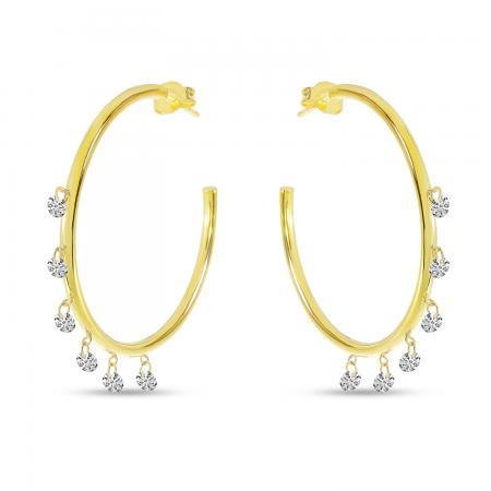 14K Yellow Gold Dashing Diamond 6 Stone Shaker Hoops Earring