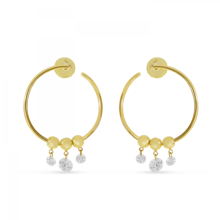 14K Yellow Gold Dashing Diamond Circle Hoop Earrings