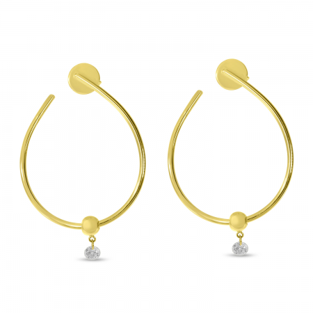 14K Yellow Gold Dashing Diamond Single Diamond Oval Hoop Earrings