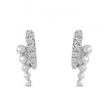 14K White Gold Diamond Ball 2-Row Linear Earrings