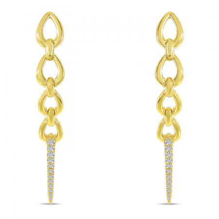 14K Yellow Gold Diamond Long Chain Earrings