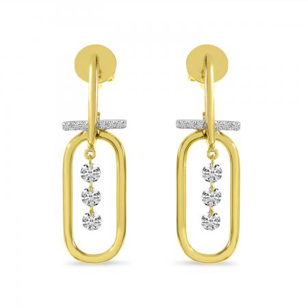 14K Yellow Gold Dashing Diamond Large Paper Clip Earrings