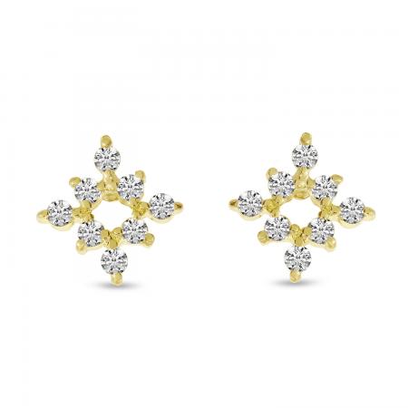 14K Yellow Gold Diamond Mini Starburst Stud Earrings