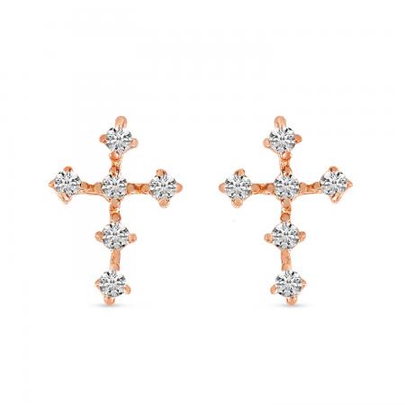 14K Rose Gold Diamond Mini Cross Stud Earrings