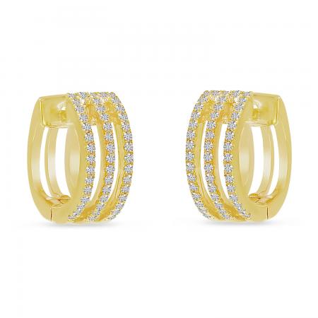 14K Yellow Gold Triple Row Diamond Huggie Earrings