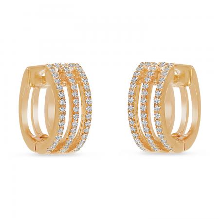 14K Rose Triple Row Diamond Huggie Earrings
