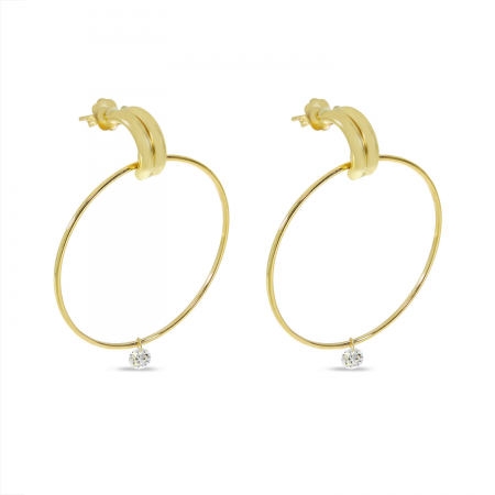 14K Yellow Gold Dashing Diamond Front Hoop Huggie Earrings