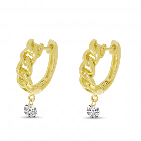 14K Yellow Gold Dashing Diamond Chain Huggie Earrings