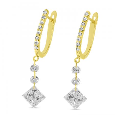 14K Yellow Gold Dashing Diamond Fancy Princess Cut Earrings