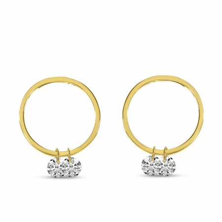 14K Yellow Gold Dashing Diamond Double Front Hoop Earrings