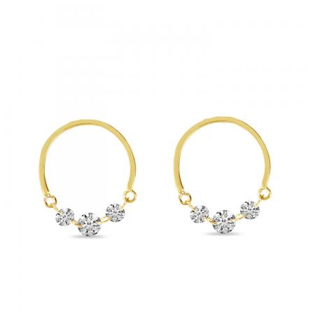 14K Yellow Gold Dashing Diamond Half Circle Front Hoop Earrings