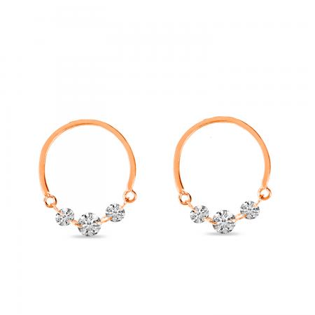 14K Rose Gold Dashing Diamond Half Circle Front Hoop Earrings