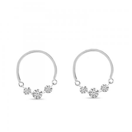 14K White Gold Dashing Diamond Half Circle Front Hoop Earrings