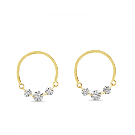 14K Yellow Gold Dashing Diamond Half Circle Front Hoop Earrings