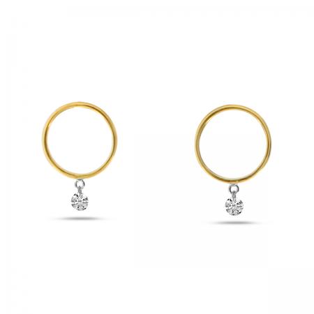 14K Yellow Gold Small Front Hoop .30 Ct Dashing Diamond Earrings