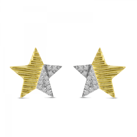 14K Yellow Gold Diamond Textured Star Post Earrings