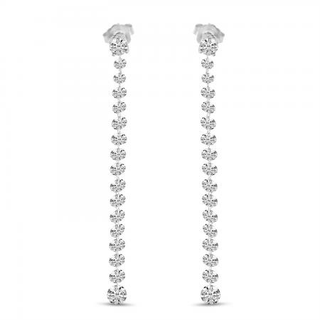 14K White Gold Dashing Diamond Stud with 17 Pierced Diamond Dangle Earrings