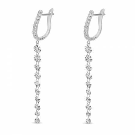 14K White Gold Dashing Diamonds Huggie Cascading Earrings