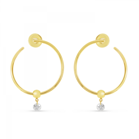 14K Yellow Gold Dashing Diamond Single Diamond Circle Hoop Earrings