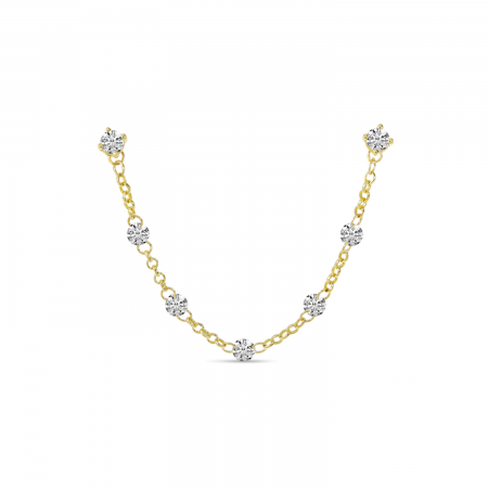 14K Yellow Gold Dashing Diamond Double Hole Chain Single Earring