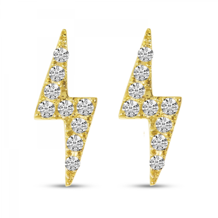 14K Yellow Gold Diamond Lightning Bolt Stud Earrings