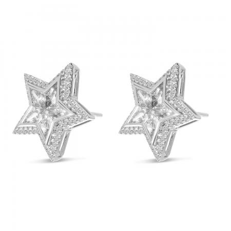 14K White Gold Texas Star Diamond Stud Earrings