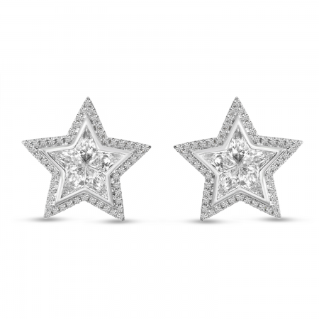 14K White Gold Texas Star Diamond Stud Earrings