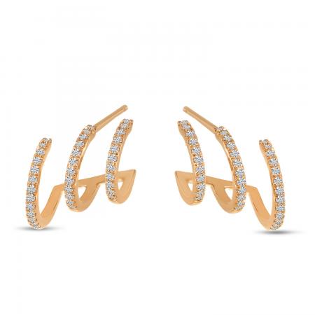 14K Rose Gold Triple Row Diamond Huggies