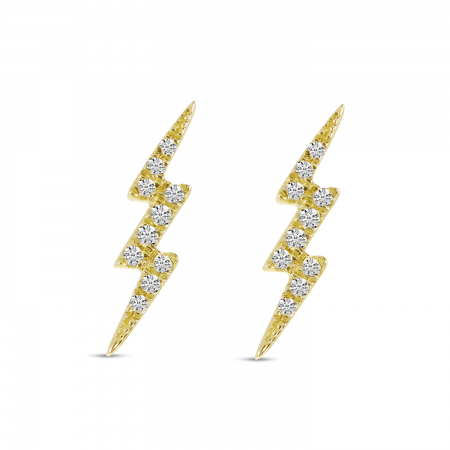 14K Yellow Gold Small Diamond Lightning Bolt Stud Earrings