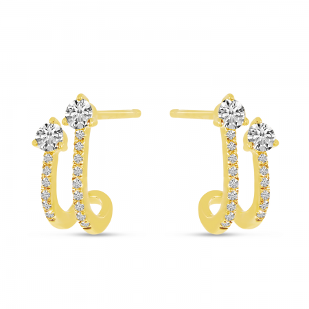 14K Yellow Gold Double Diamond Huggie Earrings