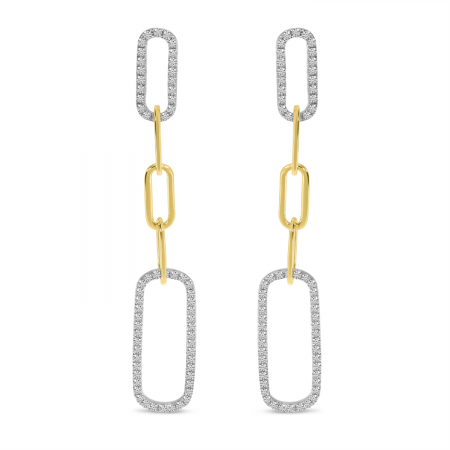 14K Yellow Gold Diamond Paperclip Link Long Earrings