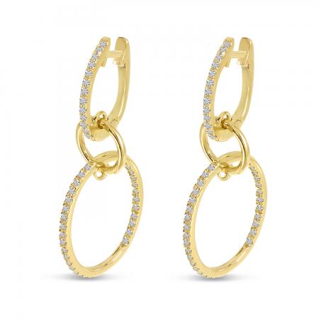 14K Yellow Gold Double Diamond Hoop Earrings