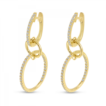 14K Yellow Gold Double Diamond Hoop Earrings