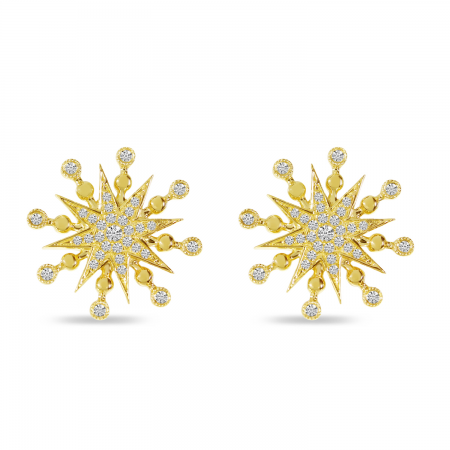 14K Yellow Gold Diamond Bold Starburst Stud Earrings