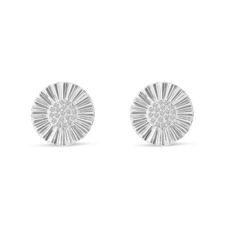 14K White Gold Textured Disc Pave Diamond Earrings
