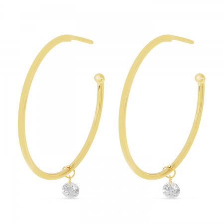 14K Yellow Gold Dashing Diamonds Sliding Diamond Hoop Earrings