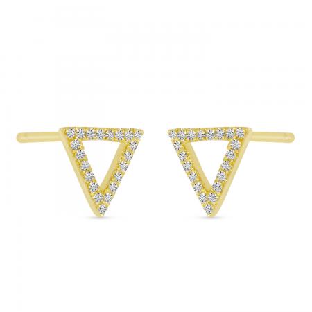 14K Yellow Gold Diamond Open Triangle Stud Earrings