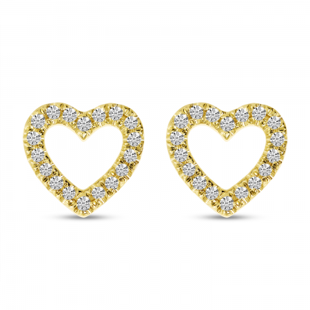 14K Yellow Gold Diamond Open Heart Stud Earrings