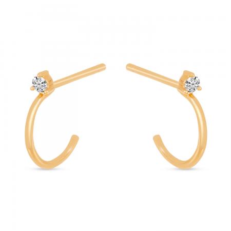 14K Rose Gold Single Diamond Post Huggie Earrings