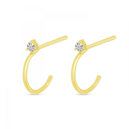 14K Yellow Gold Single Diamond Post Huggie Earrings